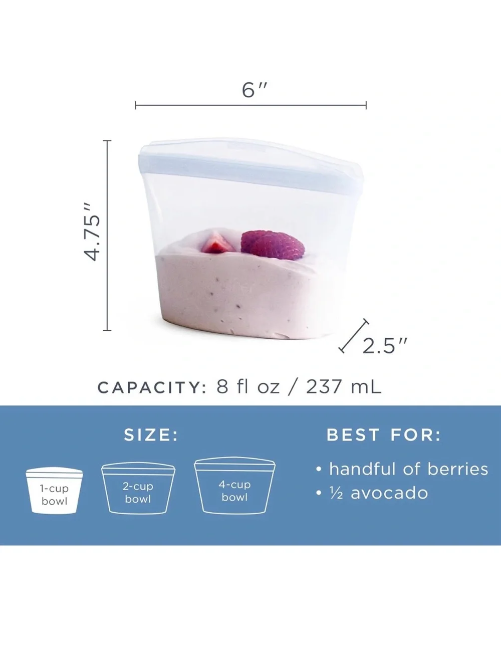 Stasher Premium Reusable Silicone Food Storage Bowl, Clear, 1-Cup ×5pc